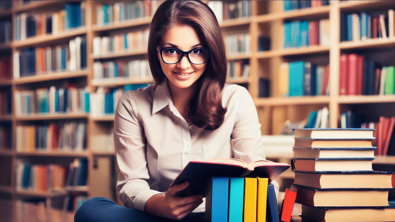 Student studying in library